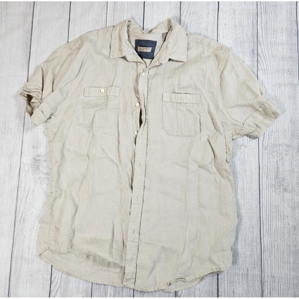 Bruno Button Up Shirt Mens XL Beige Linen Short Sleeve‎ Dual Pocket Summer